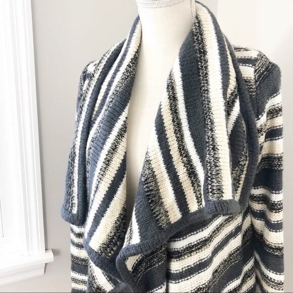 Kensie Melange Stripe Drape Front Cardigan Sweater - Picture 3 of 7